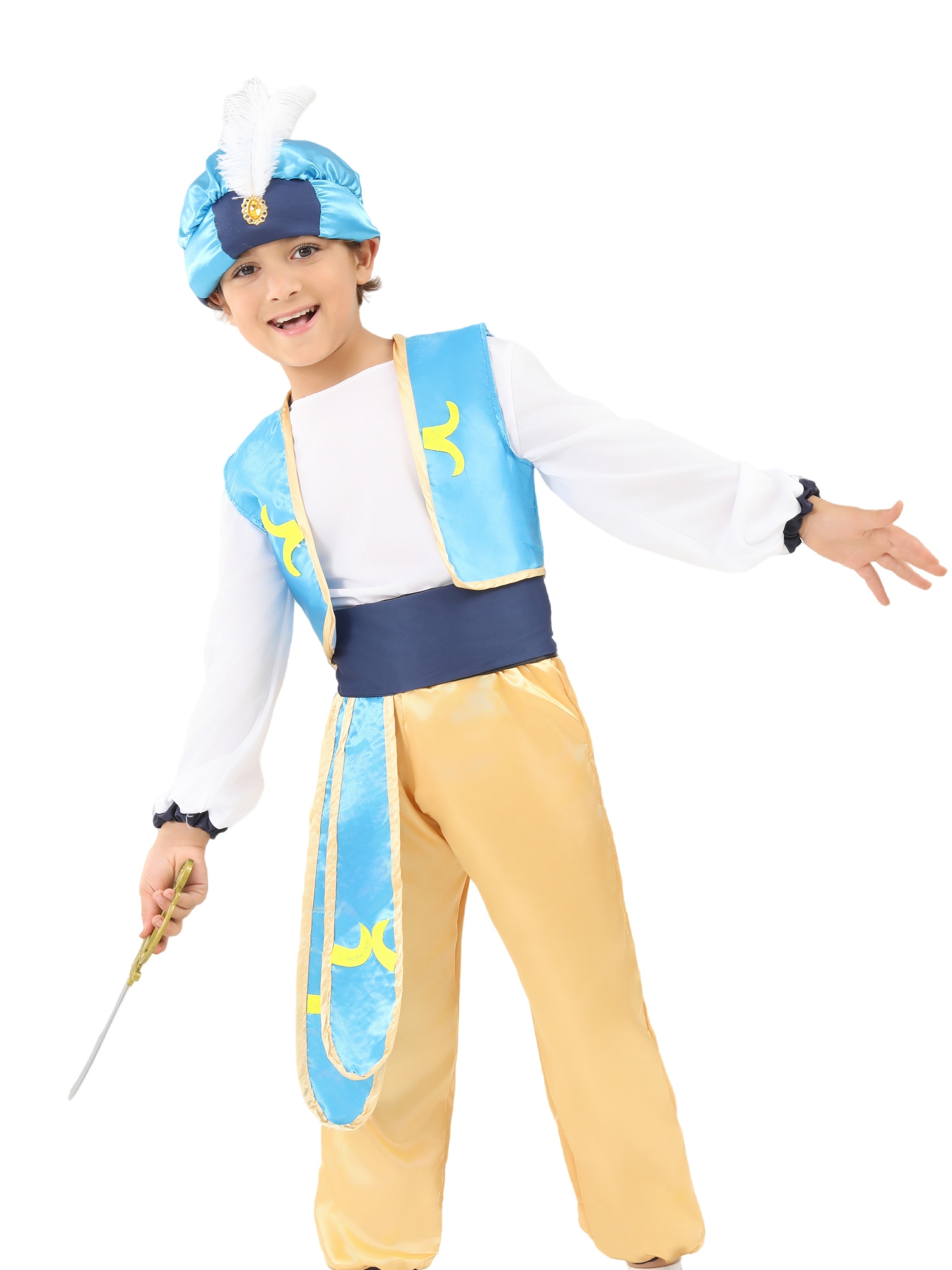 Children Arabian Prince Cosplay Costumes Cap T Shirt Waistcoat Pants and belt Halloween Outfits Dress Up1